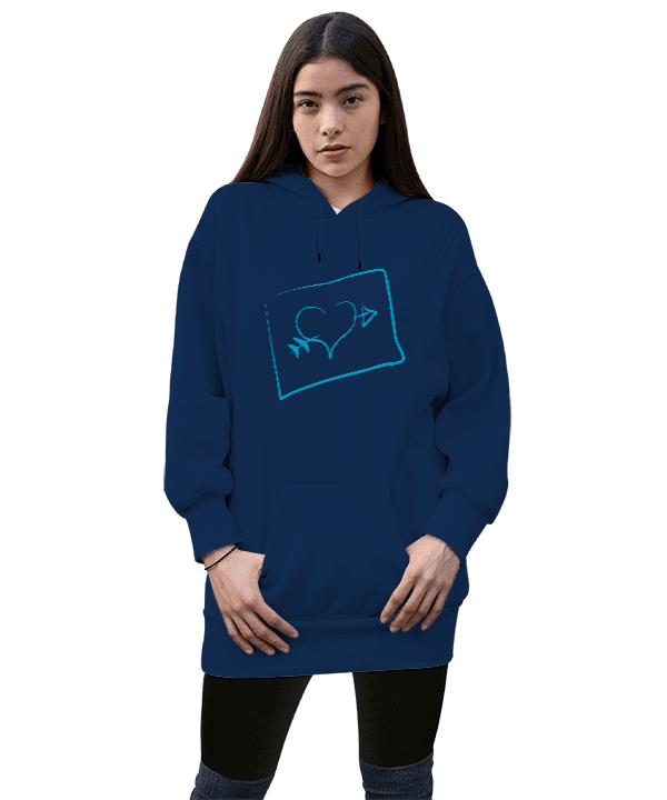 Tisho - renkli karışık tasarım Kadın Uzun Hoodie Kapüşonlu Sweatshirt