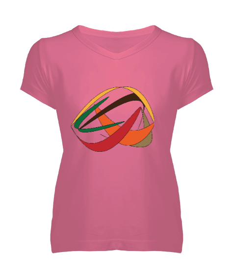 Tisho - Renkli Karmaşık Kadın V Yaka Tişört
