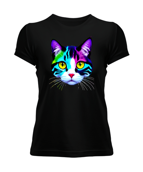 Tisho - renkli kedi Siyah Kadın Tişört