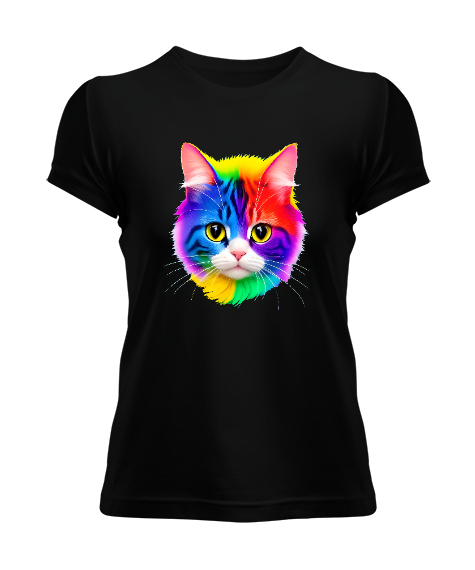 Tisho - renkli kedi Siyah Kadın Tişört