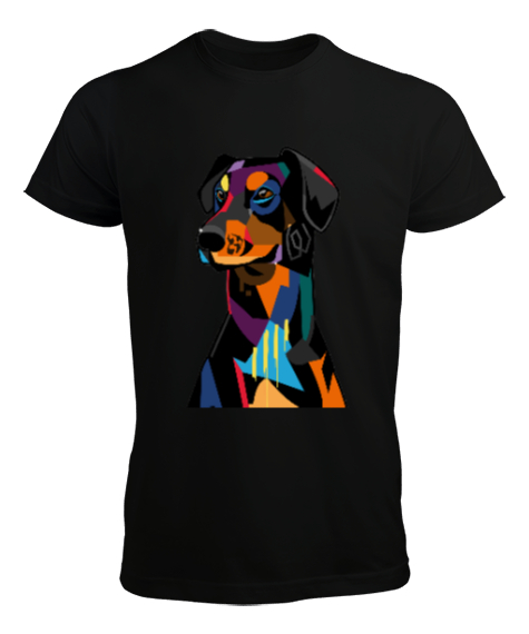 Tisho - Renkli köpek baskılı Siyah Erkek Tişört