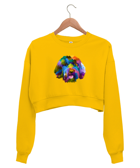 Tisho - Renkli Köpek- Color Dog Sarı Kadın Crop Sweatshirt
