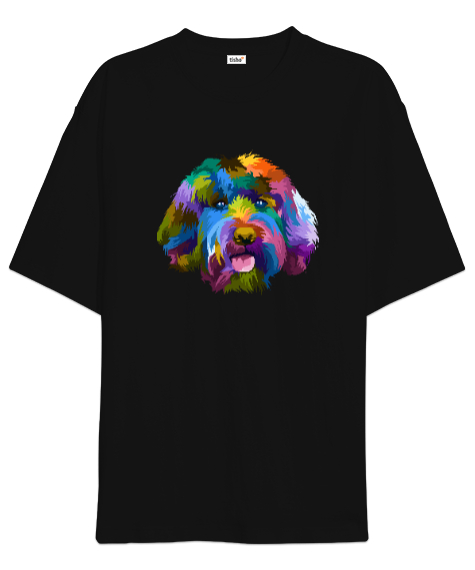 Tisho - Renkli Köpek- Color Dog Siyah Oversize Unisex Tişört