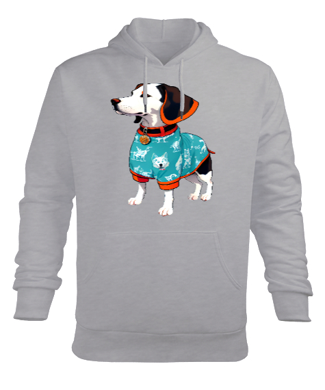 Tisho - renkli köpek Gri Erkek Kapüşonlu Hoodie Sweatshirt
