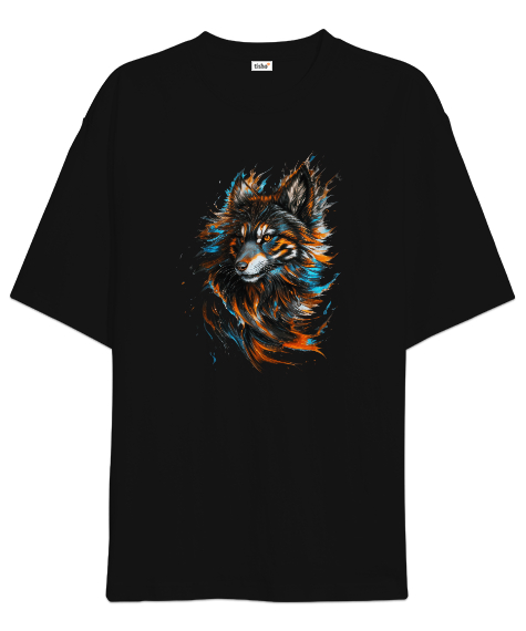 Tisho - Renkli Kurt Siyah Oversize Unisex Tişört