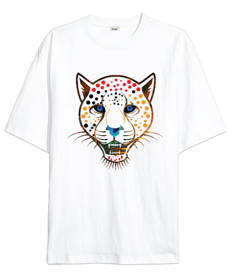 Tisho - Renkli leopar çizim Oversize Unisex Tişört