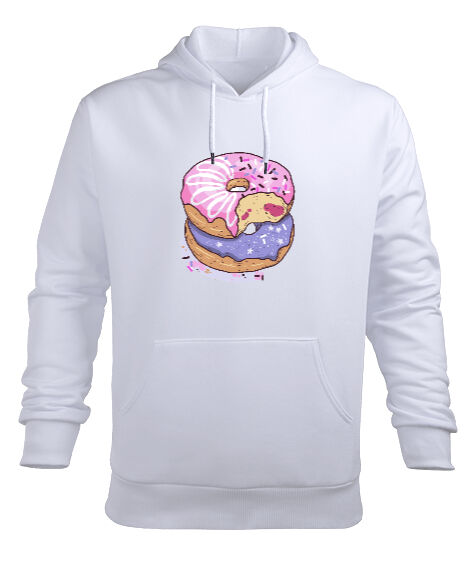 Tisho - Renkli lezzetli ısırılmış donutlar Beyaz Erkek Kapüşonlu Hoodie Sweatshirt