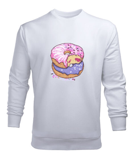 Tisho - Renkli lezzetli ısırılmış donutlar Beyaz Erkek Sweatshirt