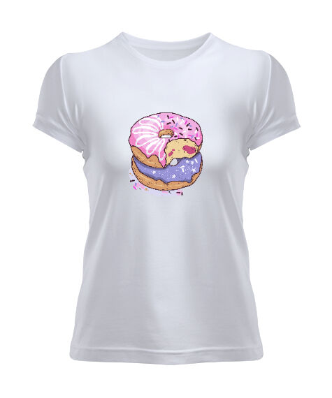 Tisho - Renkli lezzetli ısırılmış donutlar Beyaz Kadın Tişört