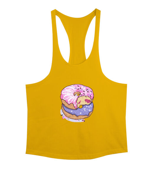 Tisho - Renkli lezzetli ısırılmış donutlar Sarı Erkek Tank Top Atlet