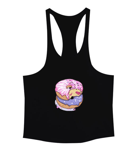 Tisho - Renkli lezzetli ısırılmış donutlar Siyah Erkek Tank Top Atlet