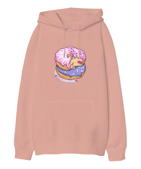 Tisho - Renkli lezzetli ısırılmış donutlar Yavru Ağzı Oversize Unisex Kapüşonlu Sweatshirt