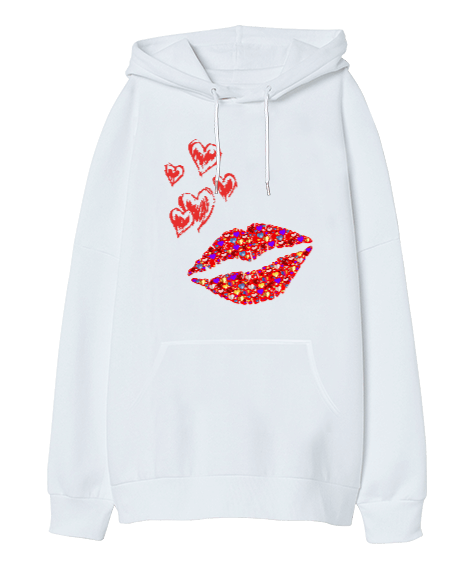 Tisho - Renkli öpücük Oversize Unisex Kapüşonlu Sweatshirt