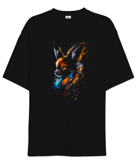 Tisho - Renkli Sevimli Hayvan Siyah Oversize Unisex Tişört