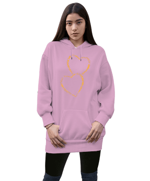 renkli tasarım Kadın Uzun Hoodie Kapüşonlu Sweatshirt - Thumbnail