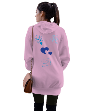 renkli tasarım Kadın Uzun Hoodie Kapüşonlu Sweatshirt - Thumbnail
