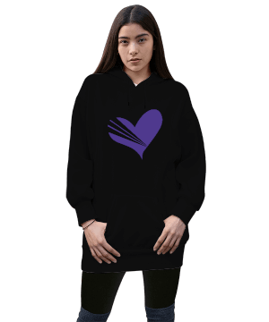 renkli tasarımlı Kadın Uzun Hoodie Kapüşonlu Sweatshirt - Thumbnail