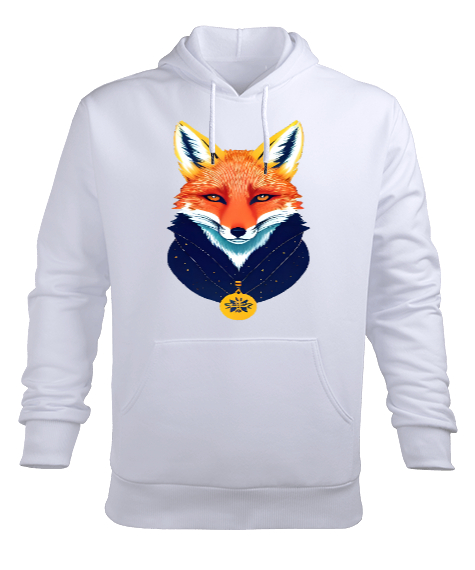 renkli tilki Beyaz Erkek Kapüşonlu Hoodie Sweatshirt - Tisho