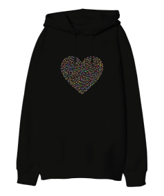Renkli tüyler kalp Oversize Unisex Kapüşonlu Sweatshirt - Tisho