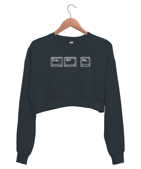 Tisho - Reset - Ctrl Alt Del Füme Kadın Crop Sweatshirt