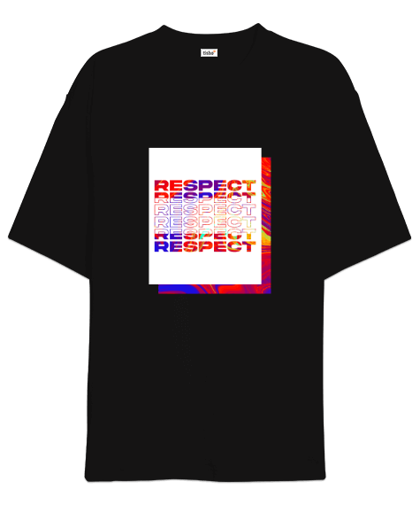 Tisho - Respect - Baskılı Siyah Oversize Unisex Tişört