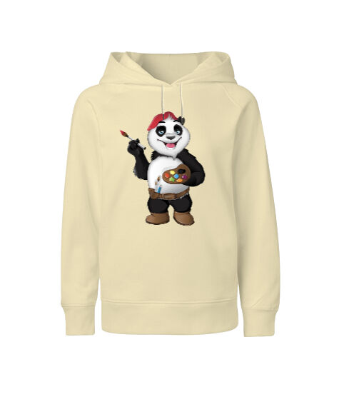 Tisho - Ressam Panda Krem Çocuk Unisex Hoodie Kapüşonlu