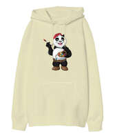 Ressam Panda Krem Oversize Unisex Kapüşonlu Sweatshirt - Tisho