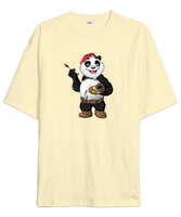 Ressam Panda Krem Oversize Unisex Tişört - Tisho