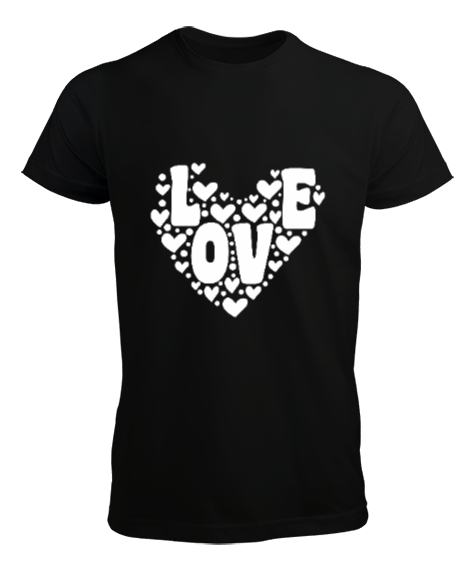 Retro Aşk Kalp Sevgililer Günü 14 Şubat Baskılı Siyah Erkek Tişört