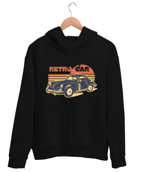 Tisho - Retro Car Siyah Unisex Kapşonlu Sweatshirt