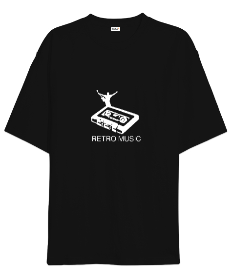 Tisho - Retro Müzik Kaset Siyah Oversize Unisex Tişört