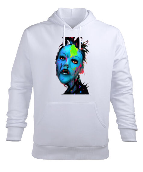 Tisho - Retro Renkli Korkunç Zombi Beyaz Erkek Kapüşonlu Hoodie Sweatshirt