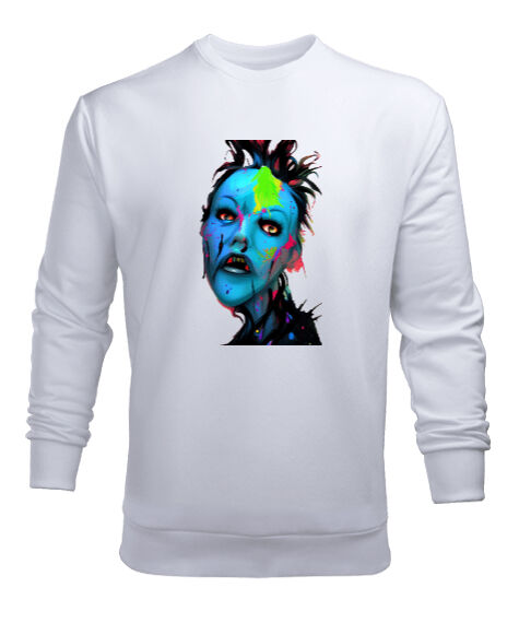 Tisho - Retro Renkli Korkunç Zombi Beyaz Erkek Sweatshirt