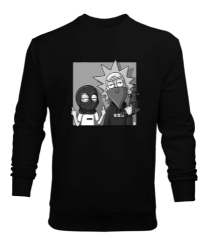 Tisho - Rick And Morty Baskılı Siyah Erkek Sweatshirt