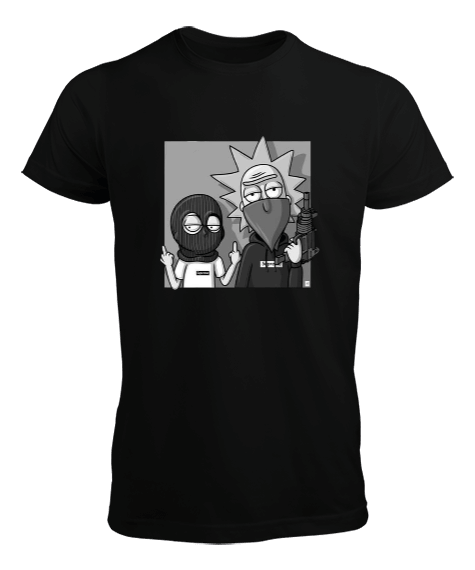 Tisho - Rick And Morty Baskılı Siyah Erkek Tişört