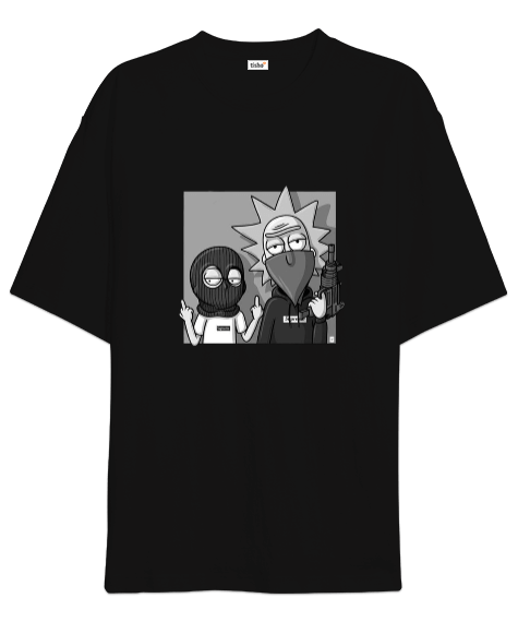 Tisho - Rick And Morty Baskılı Siyah Oversize Unisex Tişört