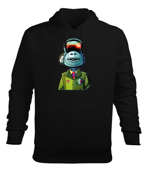 Tisho - Robot Maymun Siyah Erkek Kapüşonlu Hoodie Sweatshirt