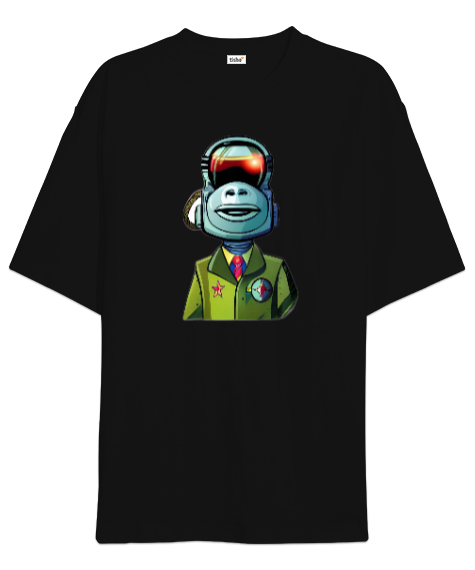 Tisho - Robot Maymun Siyah Oversize Unisex Tişört