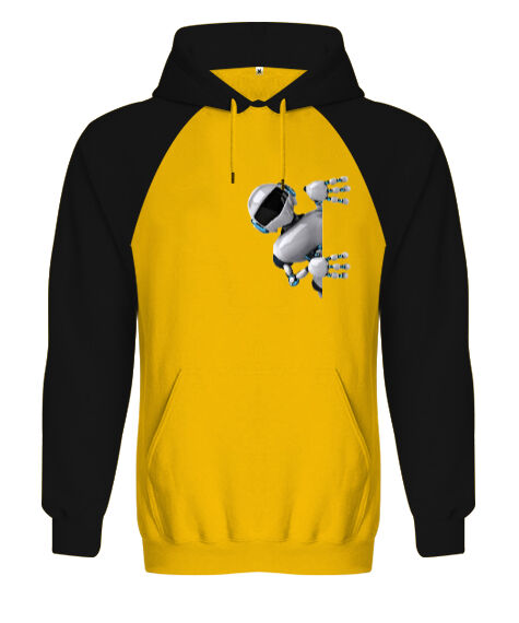 Tisho - Robot Sarı/Siyah Orjinal Reglan Hoodie Unisex Sweatshirt