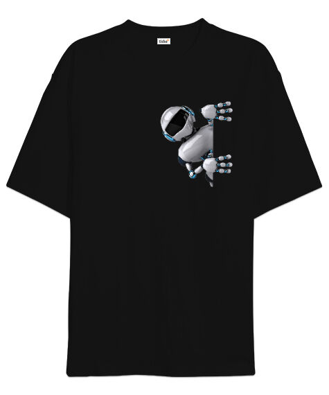 Tisho - Robot Siyah Oversize Unisex Tişört