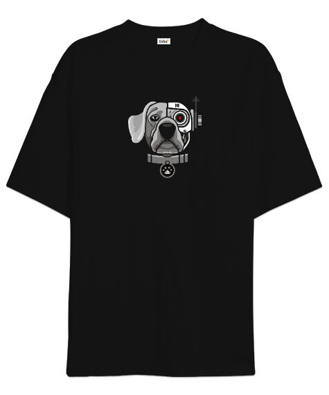 Tisho - Robotic Dog Siyah Oversize Unisex Tişört