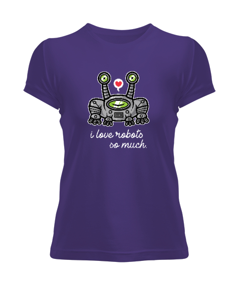 Tisho - Robotları Çok Seviyorum Mor Kadın Tişört