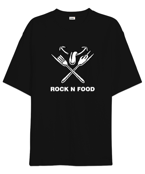 Tisho - Rock And Food Siyah Oversize Unisex Tişört