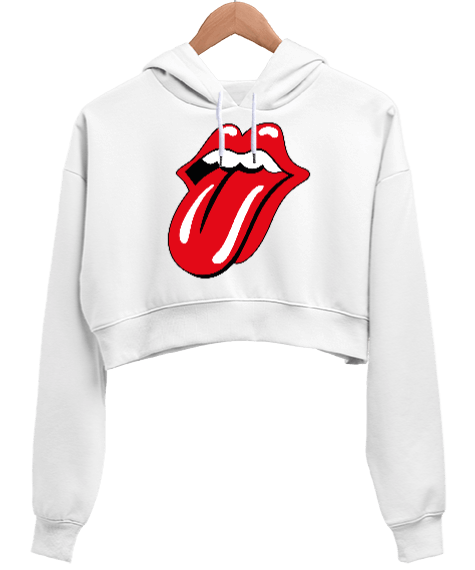 Tisho - Rock and Metal Baskılı Kadın Crop Hoodie Kapüşonlu Sweatshirt