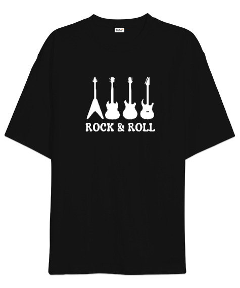 Tisho - Rock and Roll Elektro Gitarlar Siyah Oversize Unisex Tişört