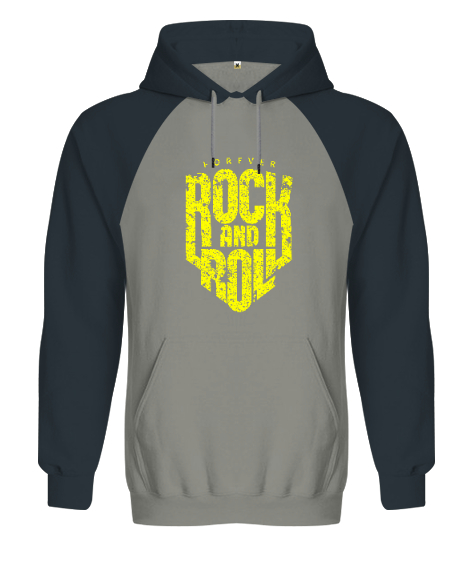 Tisho - Rock and Roll Forever Baskılı Gri/Füme Orjinal Reglan Hoodie Unisex Sweatshirt