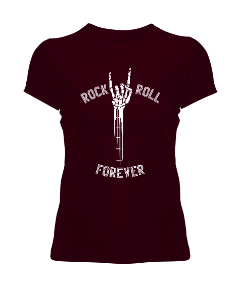 Tisho - Rock And Roll Forever - Skeleton Hand Guitar - Rock And Roll - İsklet El Bordo Kadın Tişört