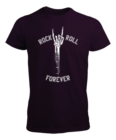 Tisho - Rock And Roll Forever - Skeleton Hand Guitar - Rock And Roll - İsklet El Koyu Mor Erkek Tişört
