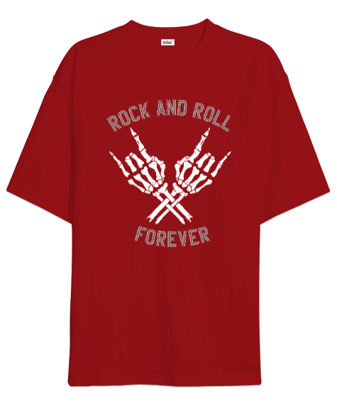 Tisho - Rock And Roll Forever V1 Kırmızı Oversize Unisex Tişört