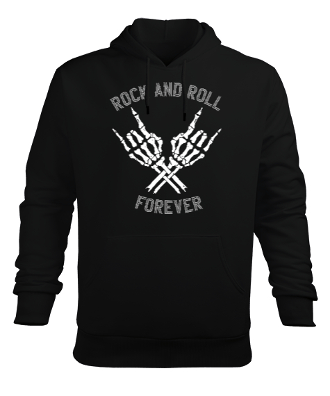 Tisho - Rock And Roll Forever V1 Siyah Erkek Kapüşonlu Hoodie Sweatshirt
